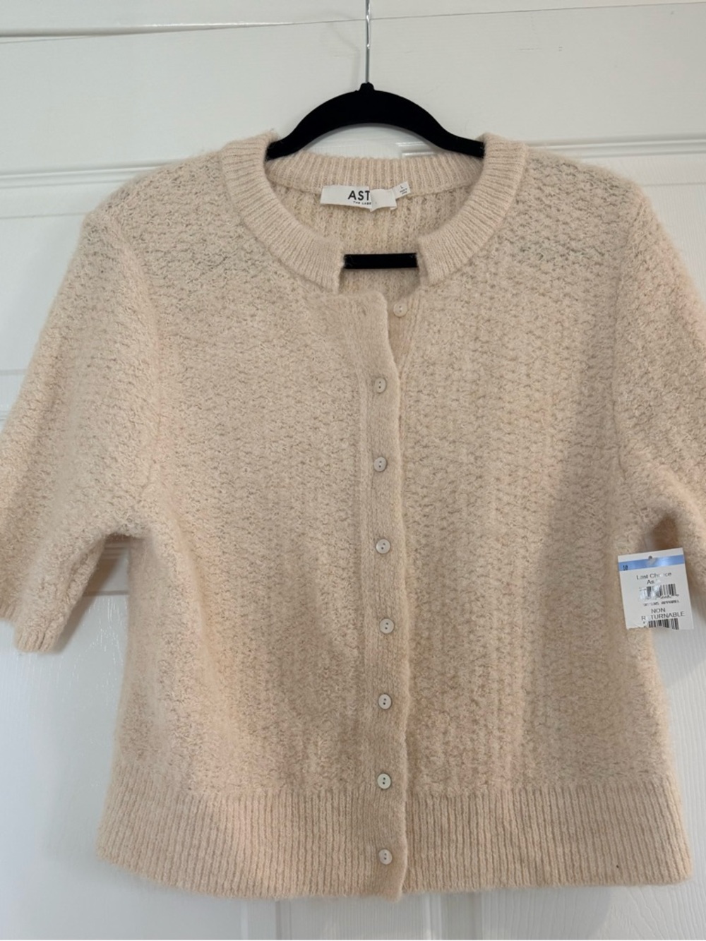ASTR: Short-Sleeve Cream Button-Up Sweater
